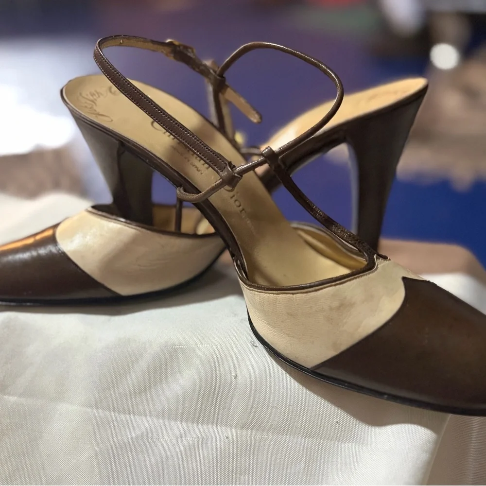 👠 Christian Dior Two-Tone Slingback Heels | Size 7.5 AA - Picture 3 of 13